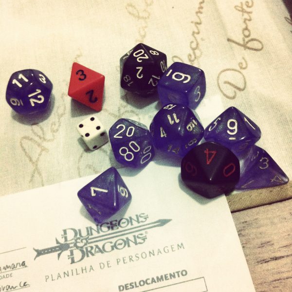 Image of multi-sided, multi-colored dice used in the game Dungeons & Dragons.